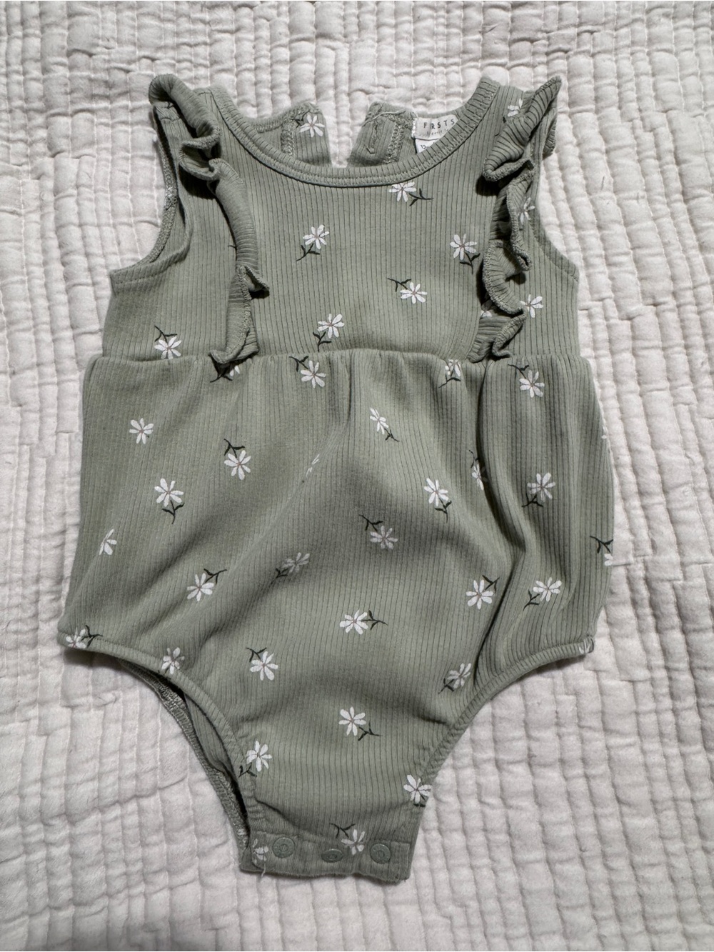 Petit Lem Baby Girl Sage Daisy One-Piece Romper 12m